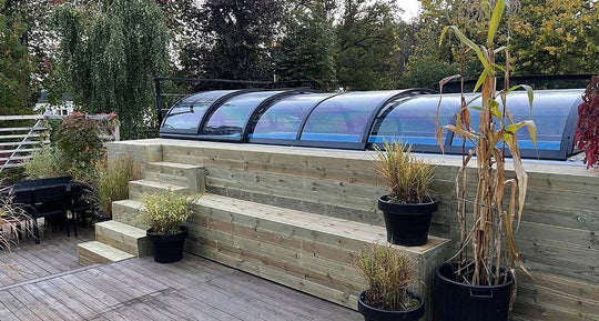 Piscina contenedor 6,11 x 2,5m lista para usar con techo, pack premium